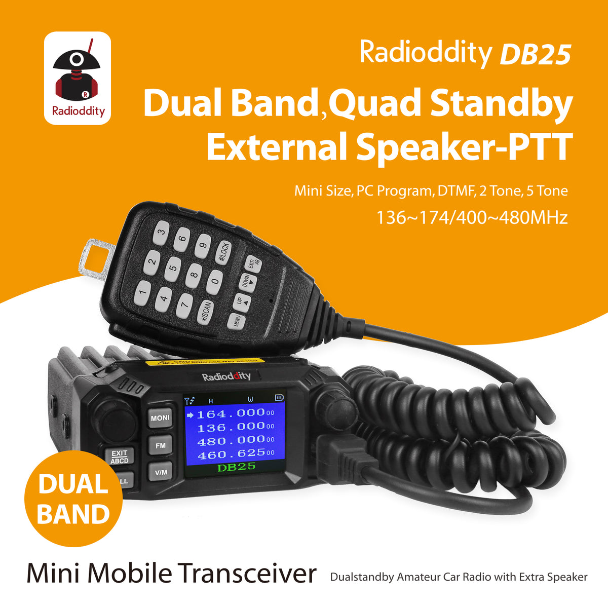 DB25 Pro Dual Band Quad-standby Mini Mobile Radio 50W Antenna Cabl–  Radioddity