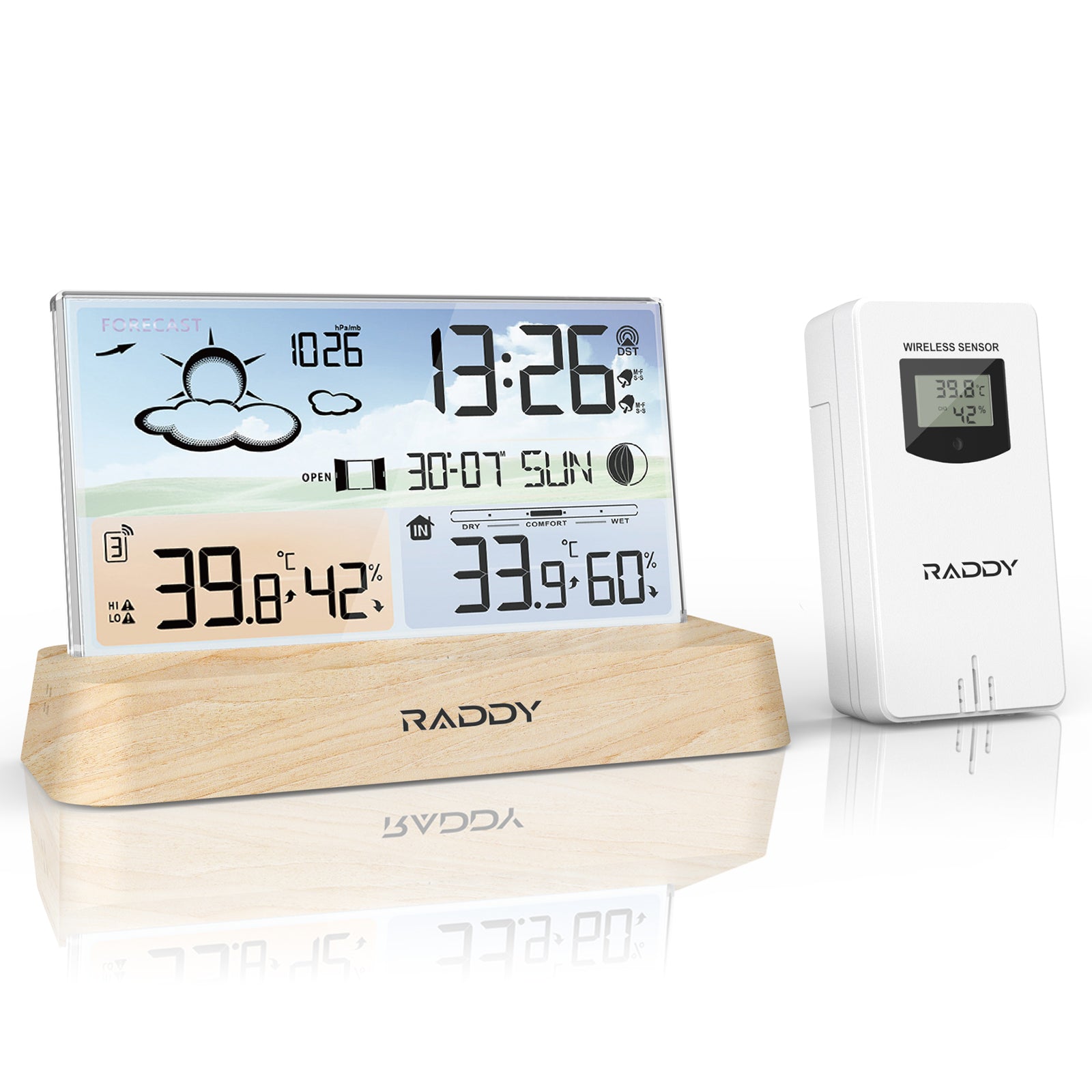 Raddy DT6 Weather Station | Temperature Humidity | Dual Alarm Clock | Adjustable Backlight - Radioddity