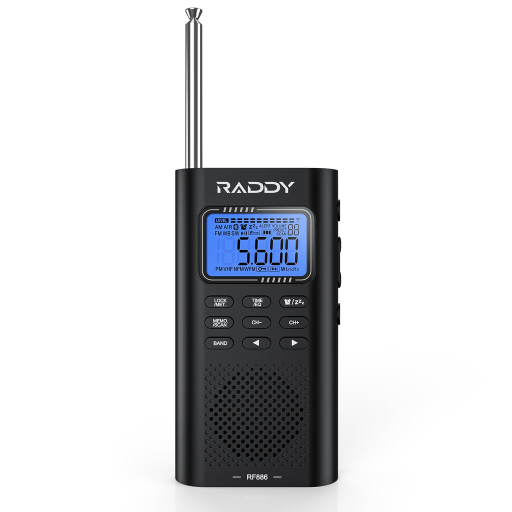Raddy RF886 Shortwave Radio | AM/FM/SW/VHF/WB | Bluetooth Connection | Rechargeable Pocket Radio | NOAA