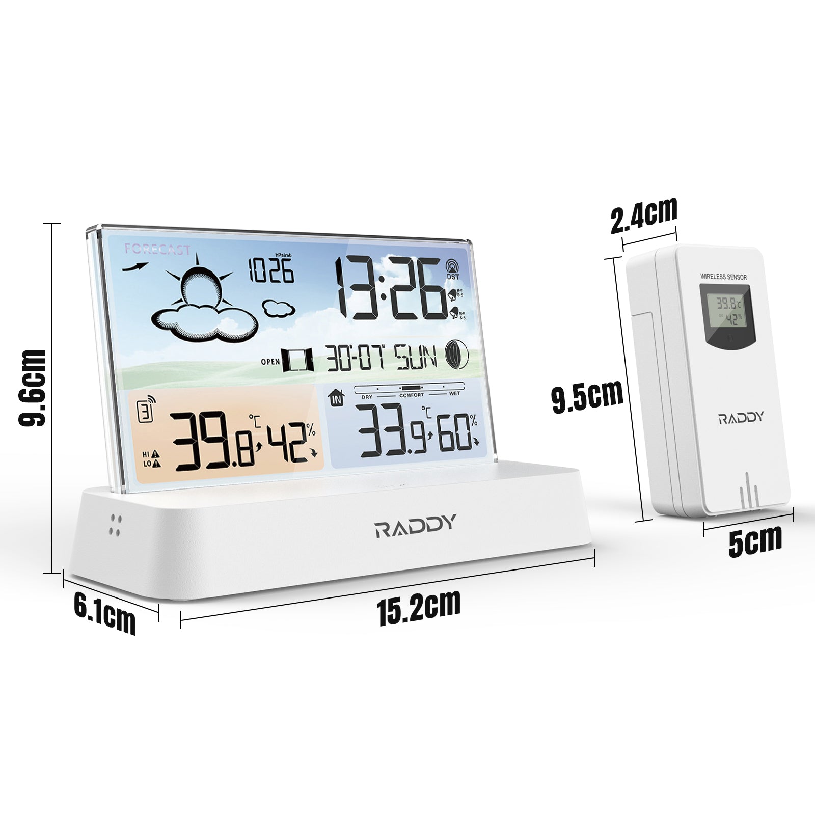 Raddy DT6 Weather Station | Temperature Humidity | Dual Alarm Clock | Adjustable Backlight - Radioddity