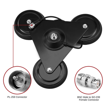 Radioddity M916 Heavy Duty Antenna Magnet Mount | SO-239 Connection | BNC Male to SO-239 Female Connector