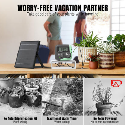 Raddy WS-1 Solar Drip Irrigation Kit | Automatic Plant Watering | Dual Power Supply | Programmable Timer - Radioddity