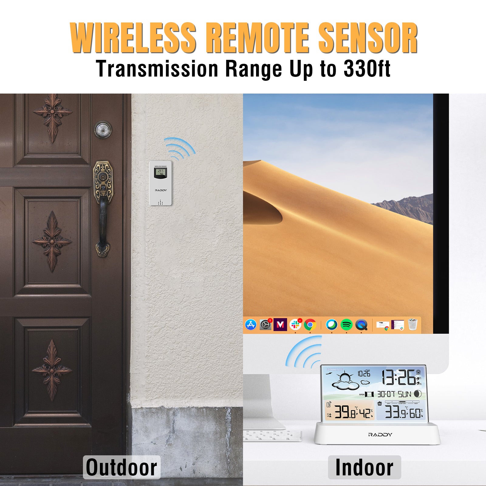 Raddy DT6 Weather Station | Temperature Humidity | Dual Alarm Clock | Adjustable Backlight - Radioddity