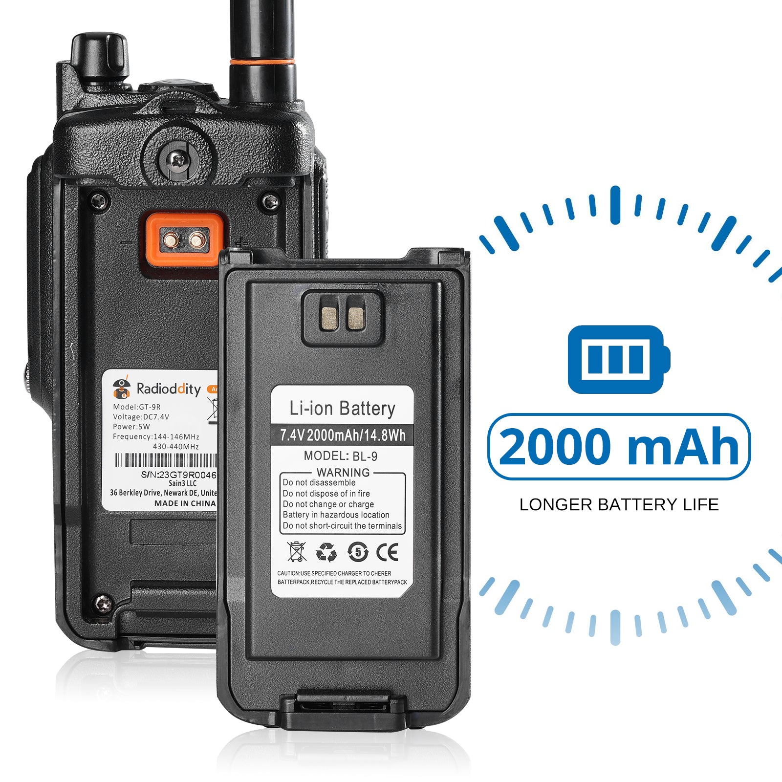 Radioddity GT-9R Dual Band Radio | 5W | IP67 Waterproof | 2000mAh | Customized EU Frequency - Radioddity