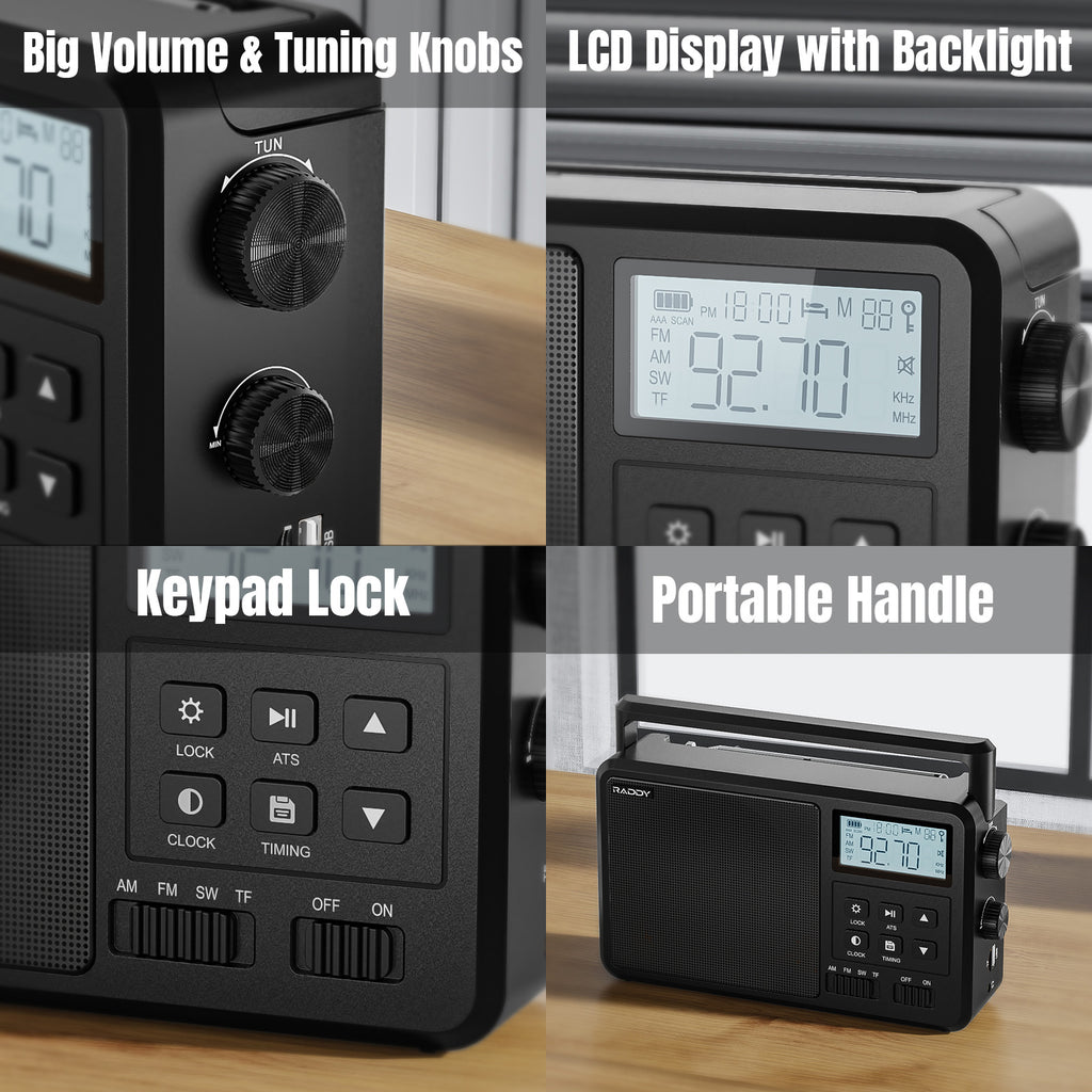 Portable AM/FM Radio with Bluetooth, Battery Operated Transistor Analog  Radio or AC Powered with Best Reception, Big and Precise Tuning Knob Large