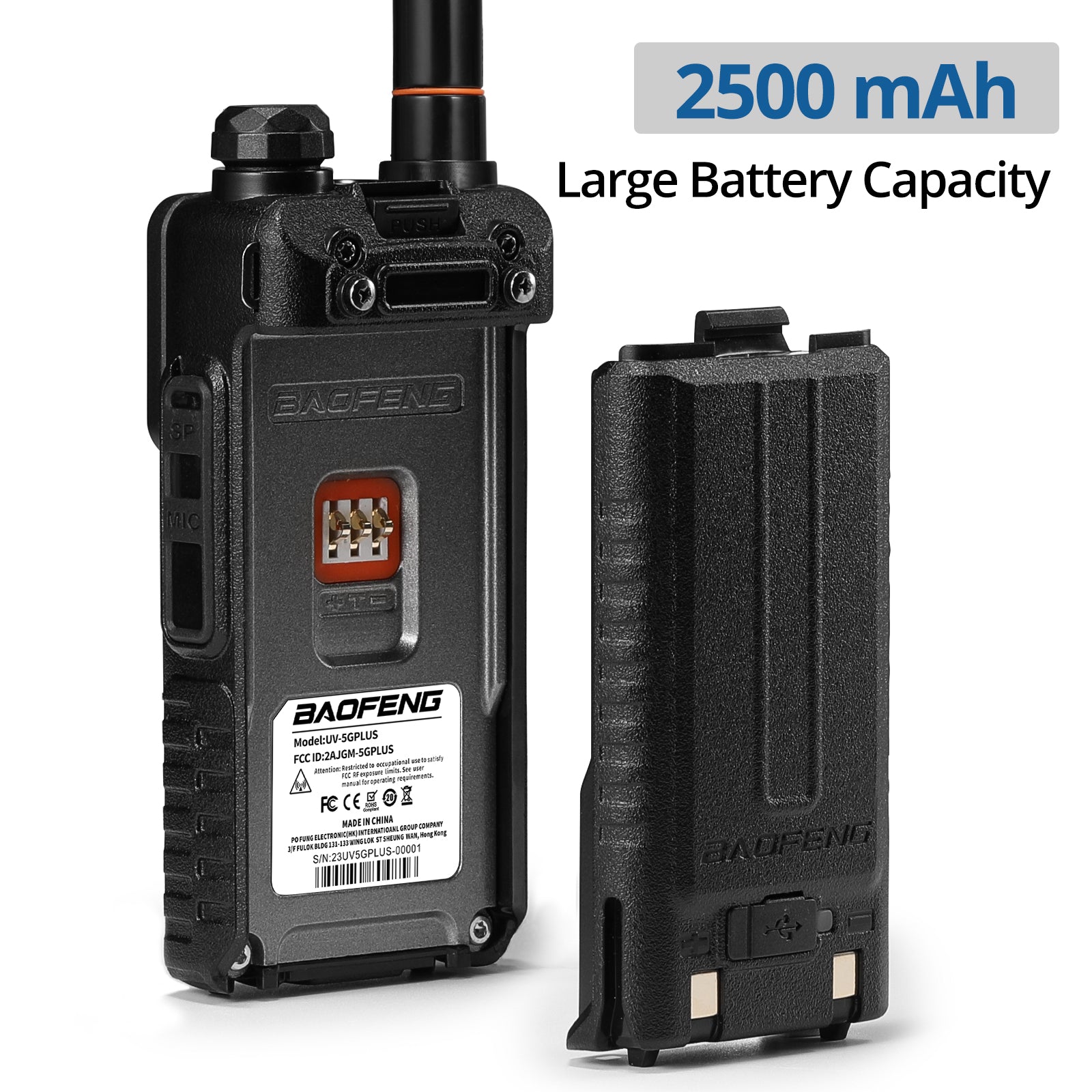 2500mAh Battery for Baofeng UV-5G Plus