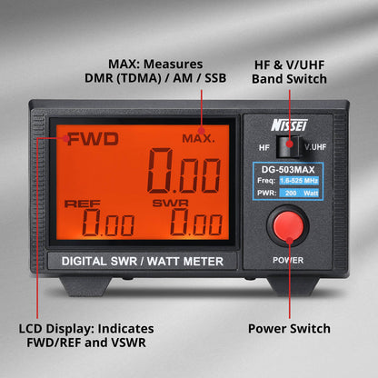 NISSEI  DG-503 Max SWR Meter display & button instructions  