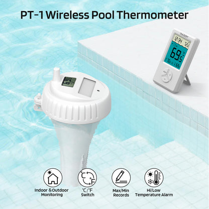 Raddy PT-1 Wireless Water Thermometer | Digital Screen | IPX7 Waterproof | for Pools Hot Tubs Pond Bath - Radioddity