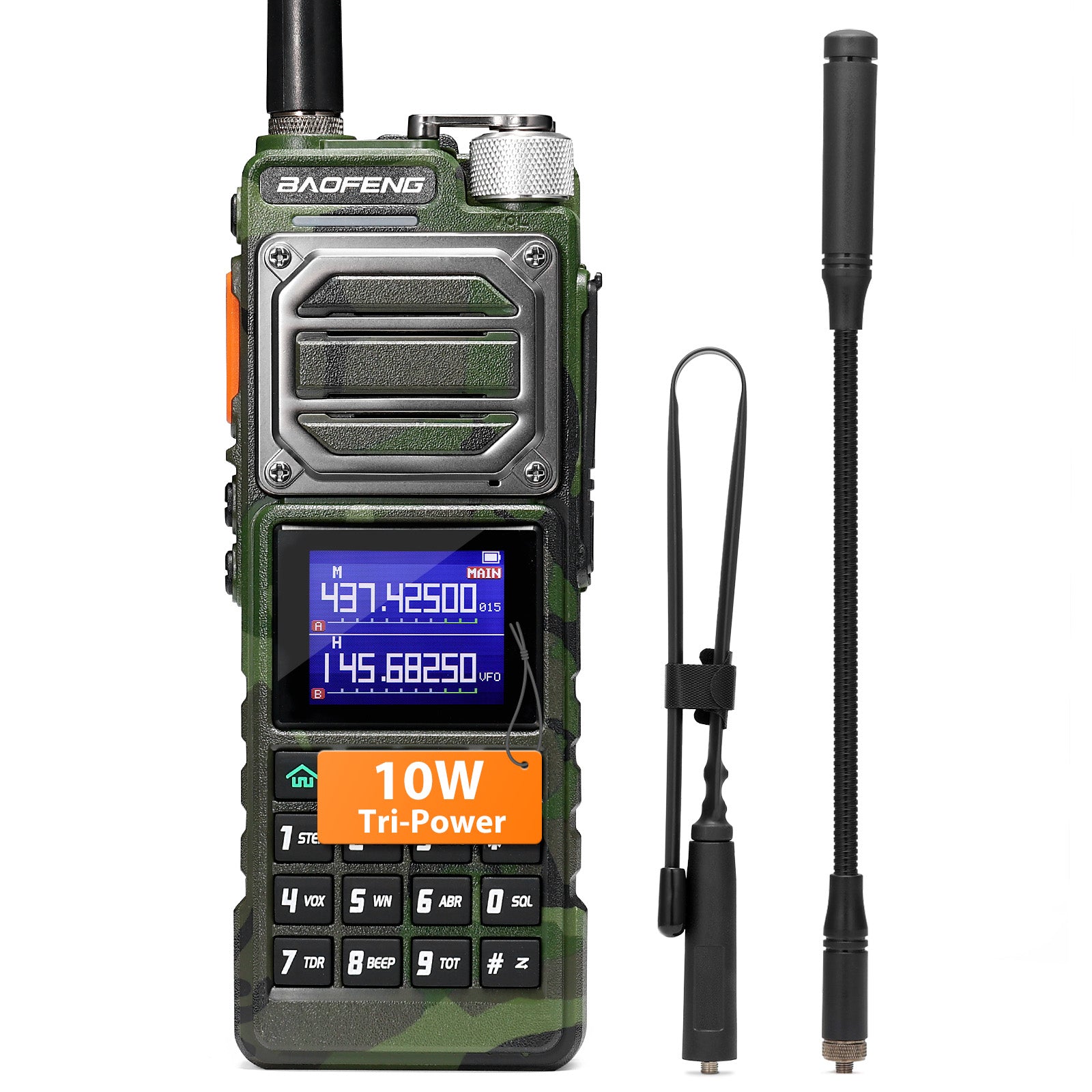 Front view of the Camouflage Green UV-25 Dual Band Radio