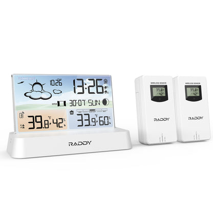 Raddy DT6 Weather Station | Temperature Humidity | Dual Alarm Clock | Adjustable Backlight - Radioddity