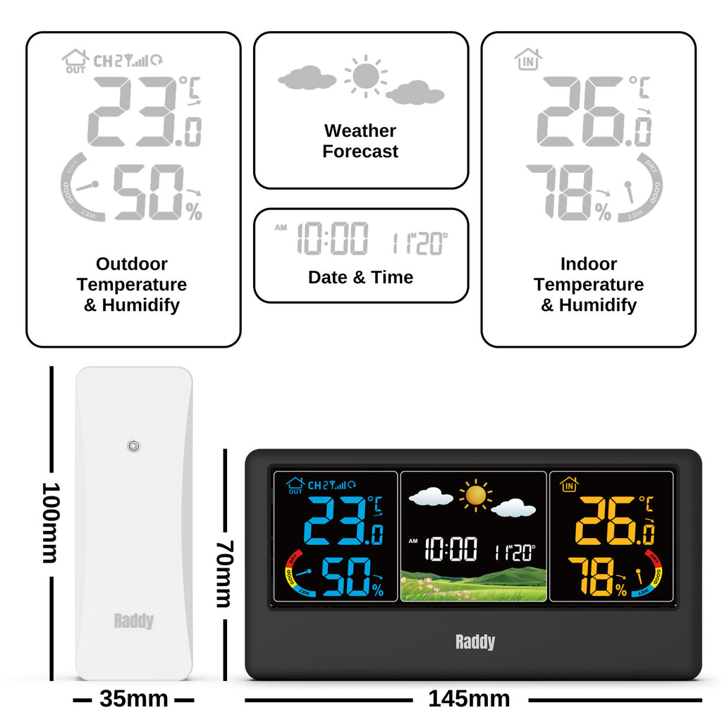 Indoor Outdoor Thermometer Hygrometer Monitor Color Digital Weather Station  Alarm Clock with Wireless Outdoor Sensor - China Weather Station, Wireless  Indoor and Outdoor Thermometer