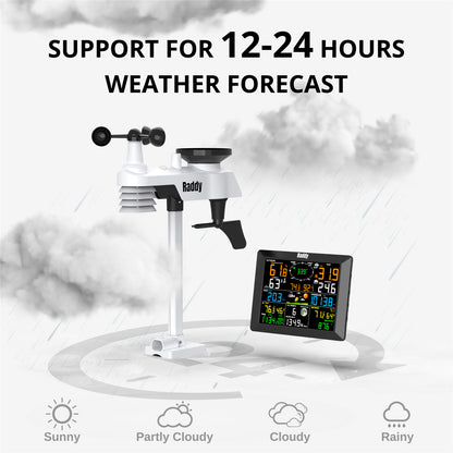 Raddy WF-100C Professional Weather Station | Wireless Sensor | Large Display | Rain Gauge Wind Speed Solar Alarm Clock - Radioddity