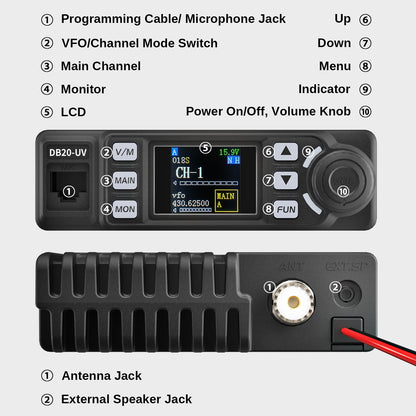 Radioddity DB20-UV Mobile Radio | Dual Band | 20W | Display Sync | 500 Channels | VOX - Radioddity