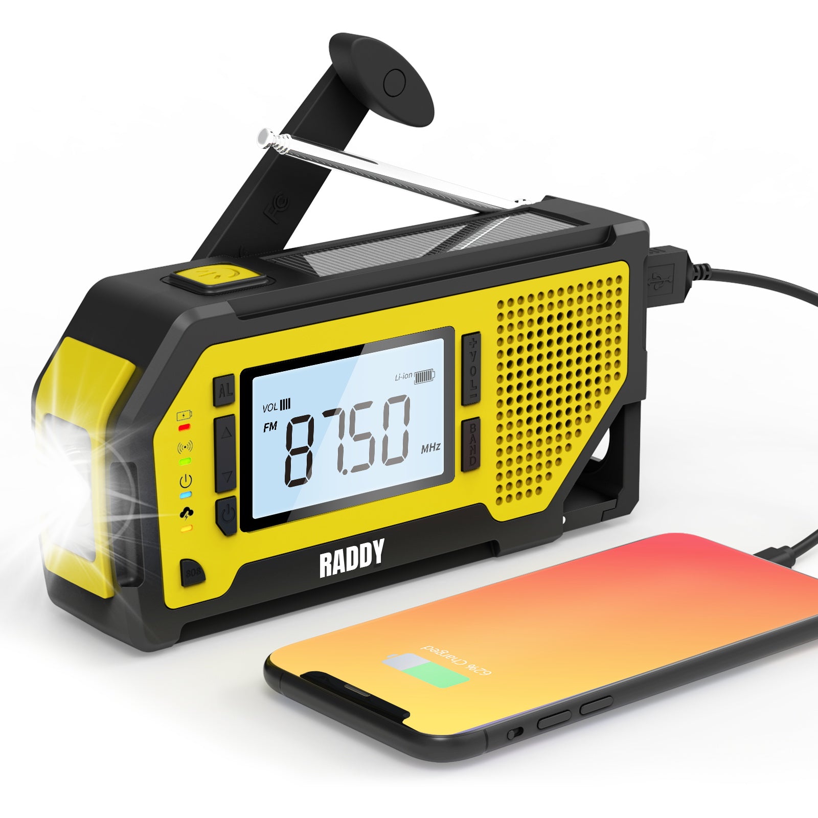 Raddy NW3 Emergency Weather Radio | NOAA Alert | Hand Crank Solar Power - Radioddity