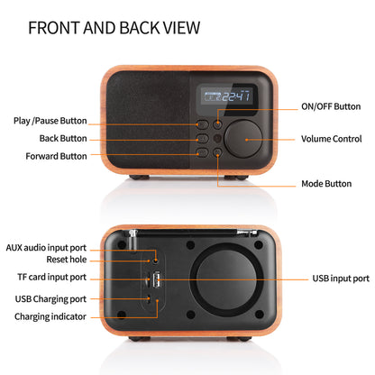 InstaBox i90 Wooden FM Clock Radio & Bluetooth Speaker [DISCONTINUED] - Radioddity