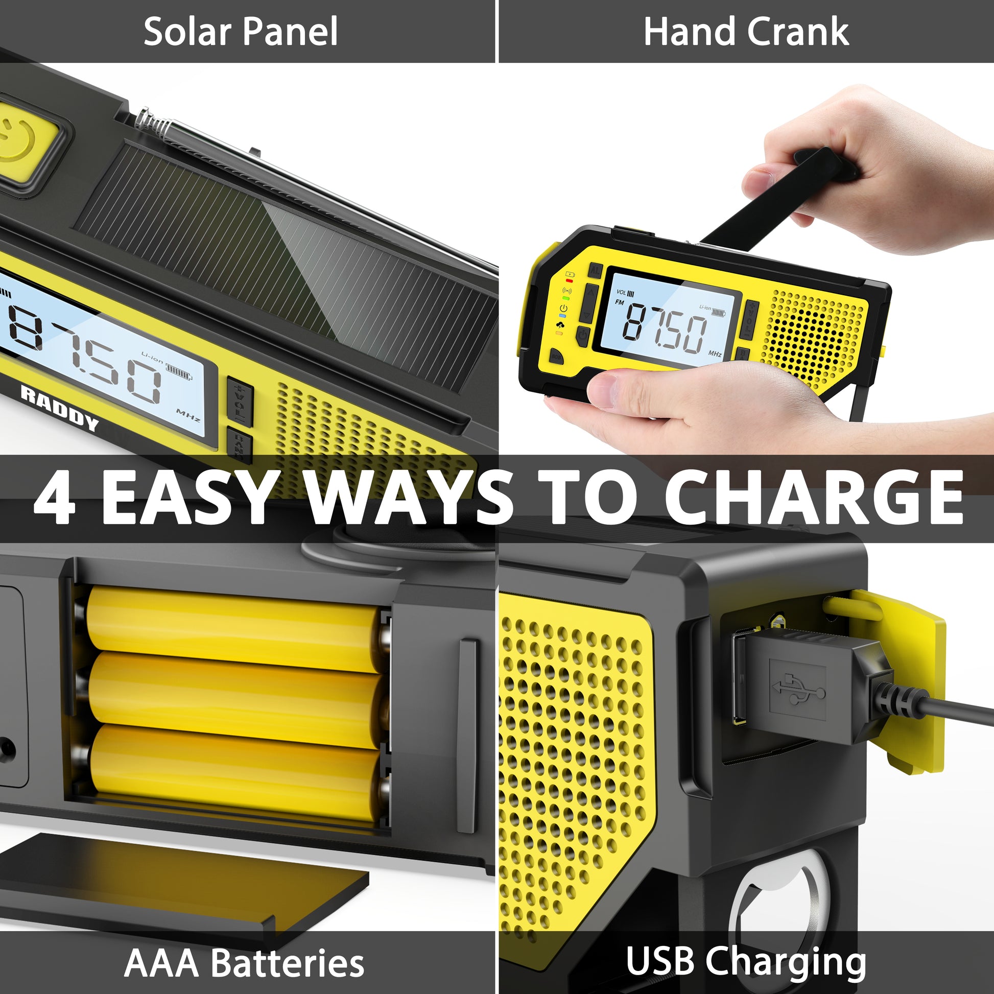 Raddy NW3 Emergency Weather Radio | NOAA Alert | Hand Crank Solar Power - Radioddity